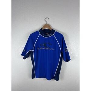 O’Neill Skins Rash Guard Shirt Blue Short Sleeve Surf Swim UV Protection Mens